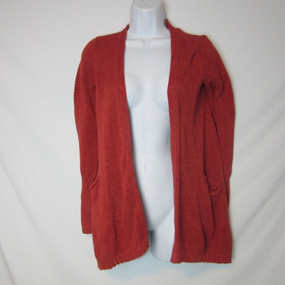 Peruvian Connection Sweater Knit Cardigan Pima Cotton Red Flowy Oversize XS